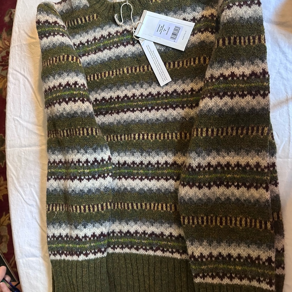 Men's Crewneck Sweater - Olive Green Striped